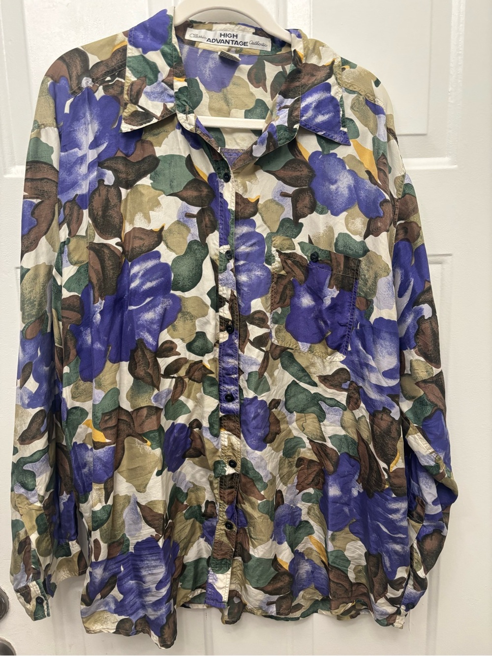 Vintage Silk High Advantage Purple Floral Button-Down Shirt
